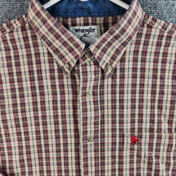 Wrangler PBR Professional Bull Riding Western Button Up Shirt Plaid Beige Red - Picture 1 of 16